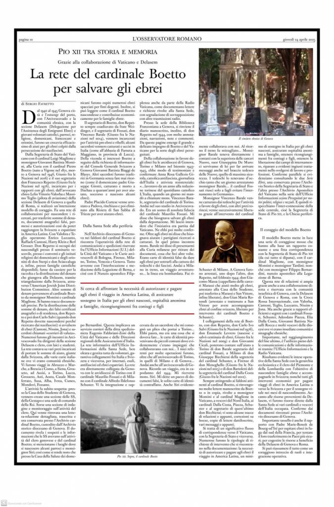 Contributi di Favretto sull'Osservatore Romano